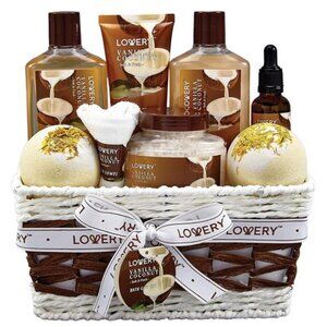 Bath and Body Gift Basket For Women and Men – 9 Piece Set of Vanilla Coconut